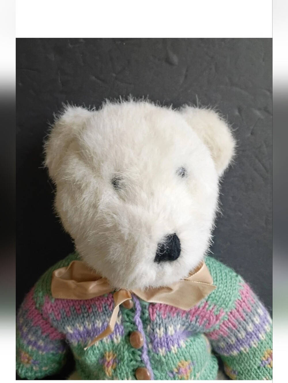 Boyd's Bears White Bear Green Crochet Sweater Pink Hands and Feet Move - Picture 2 of 12